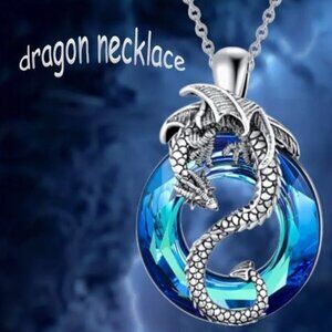 Crystal Dragon Pendant Necklace - Imitation Zircon Mosaic, White K Plated Alloy